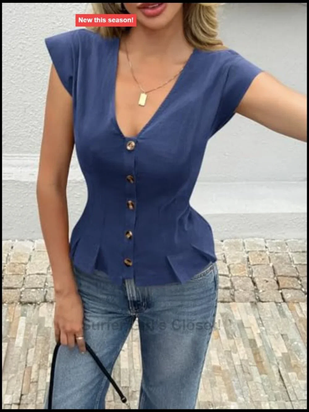 Cotton V-Neck Vest Top Cropped Ruffle Button Up Slim Fit Blouse